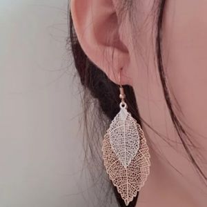 Leaf Earrings Siler and Gold Drop Earrings Plated
